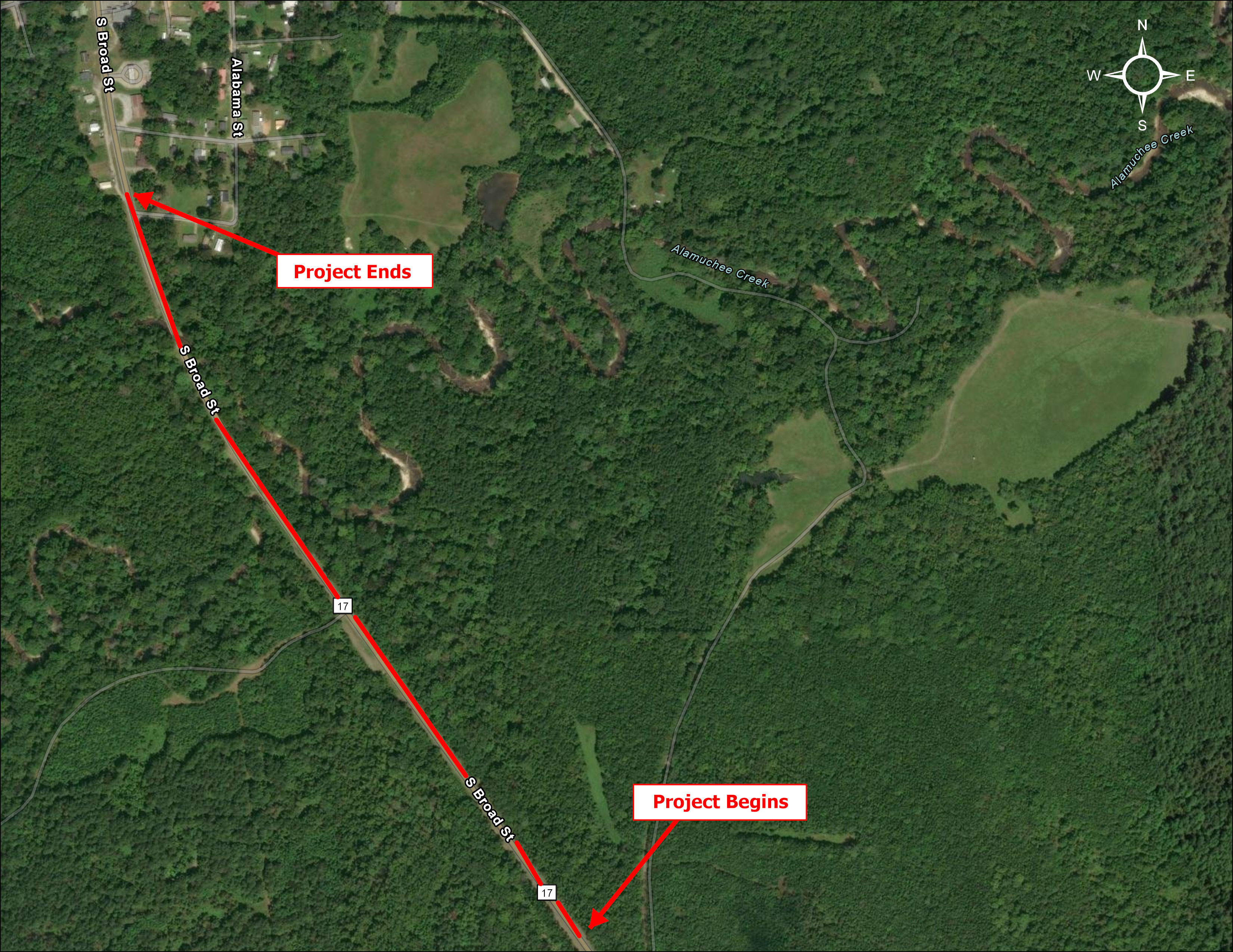 The image displayed shows what is located in the immediate vicinity of the bridges located on AL-17.