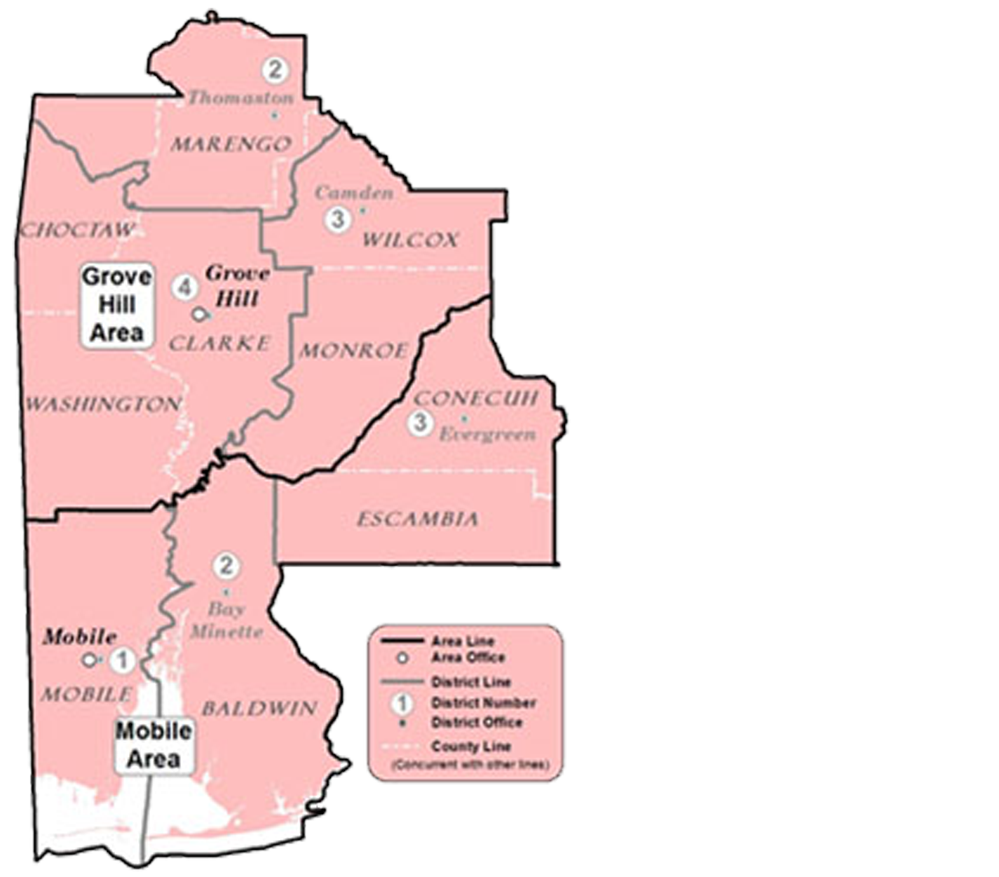 ALDOT Map of Southwest Region